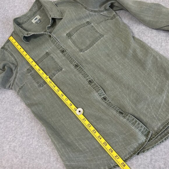 OLD NAVY Womens Tunic Top L Green Long Sleeve Soft Washed Tencel Button Up Shirt - Picture 3 of 8